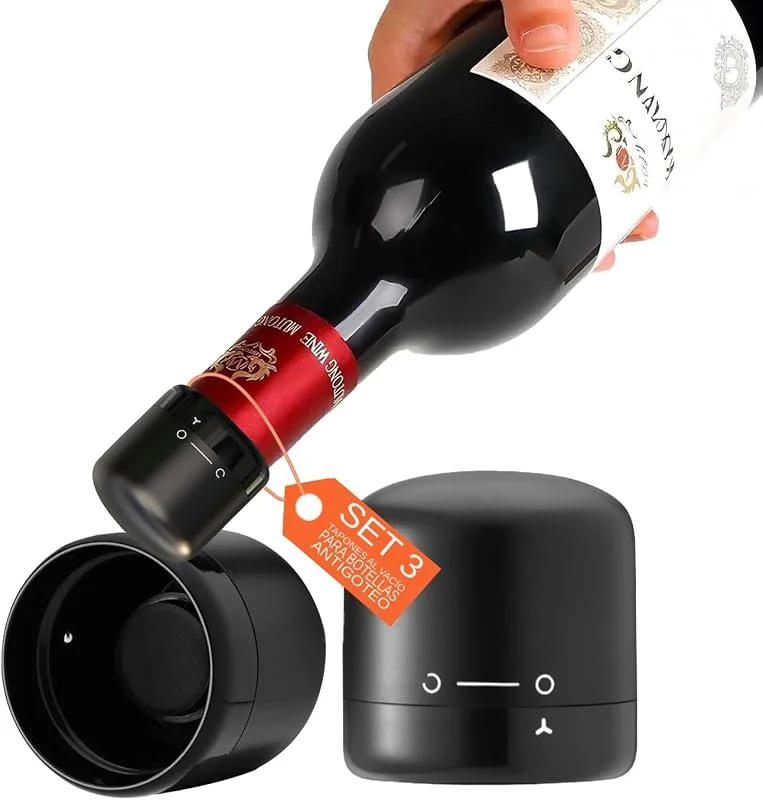 Avilia - Juego de 3 tapones de vacío para vino de ABS resistente – Conservación fresca antioxidación, fácil de usar en botellas de cristal y vino abierto — Vino y mesa festiva