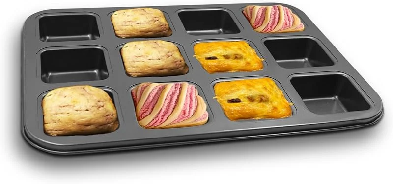 Gurlideo Molde para Brownies de 12 Cavidades Cuadradas, Gris — Hogar y cocina