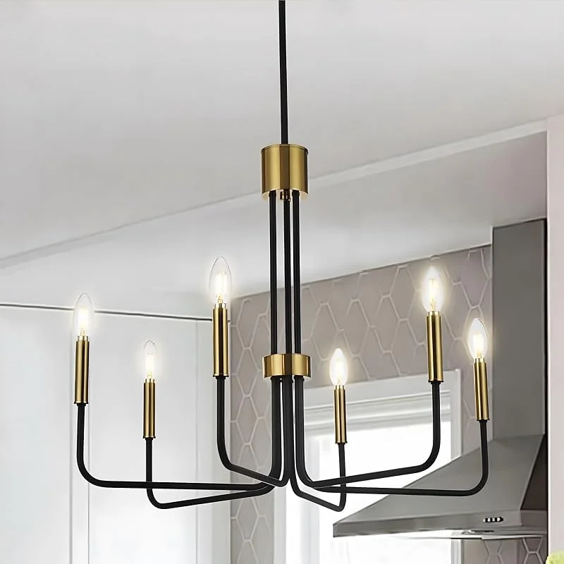WayLuoung Candelabros Modernos De Latón Negro Y Dorado, Ø71cm Candelabros Vintage De 6 Luces, Colgante De Altura Ajustable, Comedor, Cocina, Isla, Sala De Estar, Vestíbulo E14 (Bombillas No Incluidas) — Cena a la luz de velas