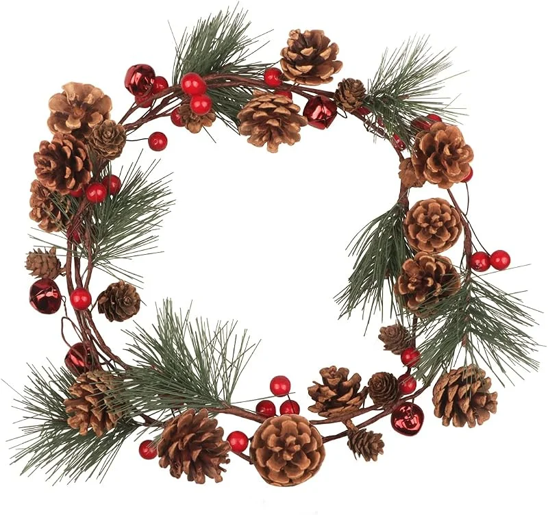 Songjum Decoración Navideña Guirnalda 6.5 FT Guirnalda de Abeto Navidad con Campanas Rojas Corona de Navidad Puerta para Chimenea Escaleras Puerta Manto Exterior Ventana Repisa — Decoracion Navidad