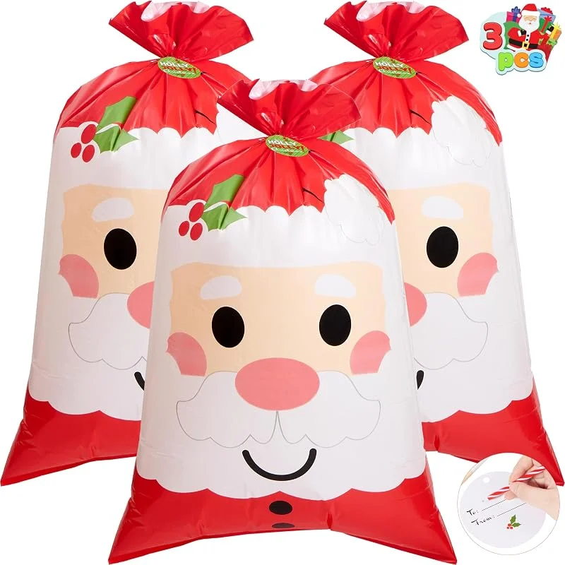 Visita la tienda de JOYIN JOYIN 3 bolsas de regalo jumbo de Papá Noel de 56 x 36 pulgadas con etiquetas de regalo para la temporada de Navidad, regalos, regalos de vacaciones, decoraciones de regalos gigantes — Envoltorio regalo