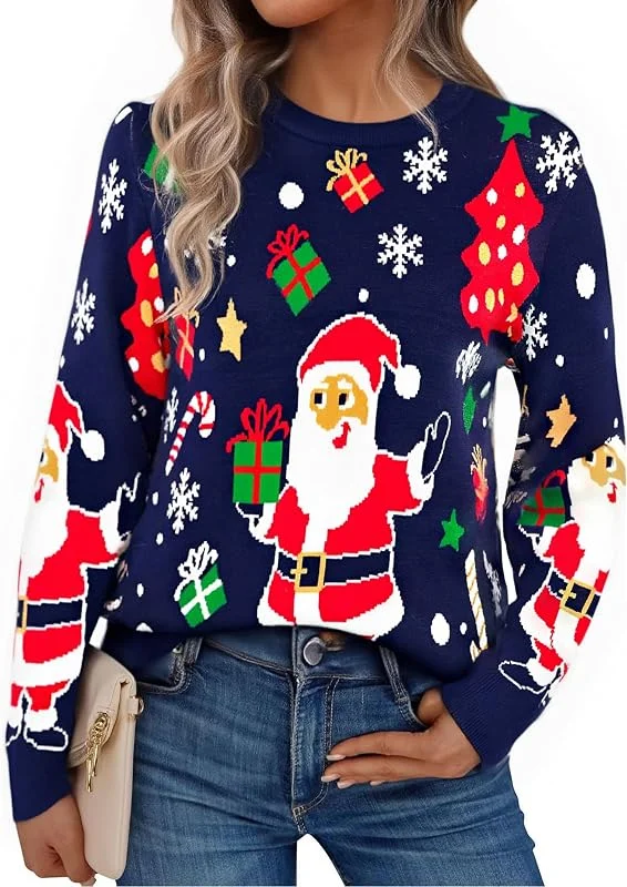 Visita la tienda de Aseniza Aseniza Jersey Mujer Navideño Invierno Cálido Manga larga Cuello redondo — Ropa Navidad