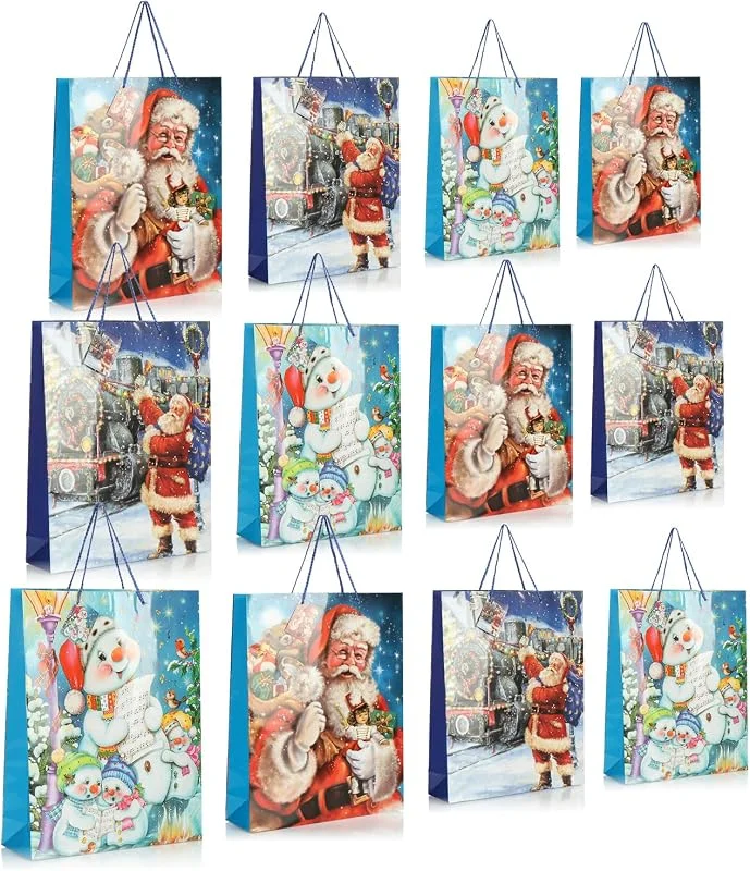Visita la tienda de com-four COM-FOUR® 12x Bolsa de regalo para Navidad, Papá Noel y Adviento — Envoltorio regalo