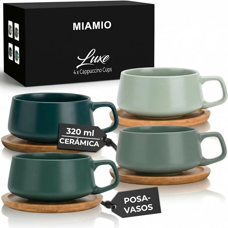 Visita la tienda de MIAMIO MIAMIO - Set de 4 Tazas Cappuccino, Cerámica (280ml) - Luxe (Evergreen) — Adviento y mesa
