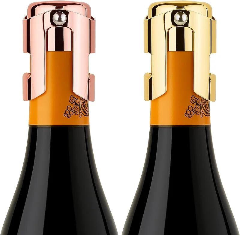 Mewtush 2PCS Tapón Estanco Con Fijación Metálica Para Botellas De Vino Y Champán, Tapon Botella Cava De Acero Inoxidable, Tapon Vino, Cierre De Silicona, Ideal Para Preservar La Frescura Del Vino Y El Cava — Vino y mesa festiva