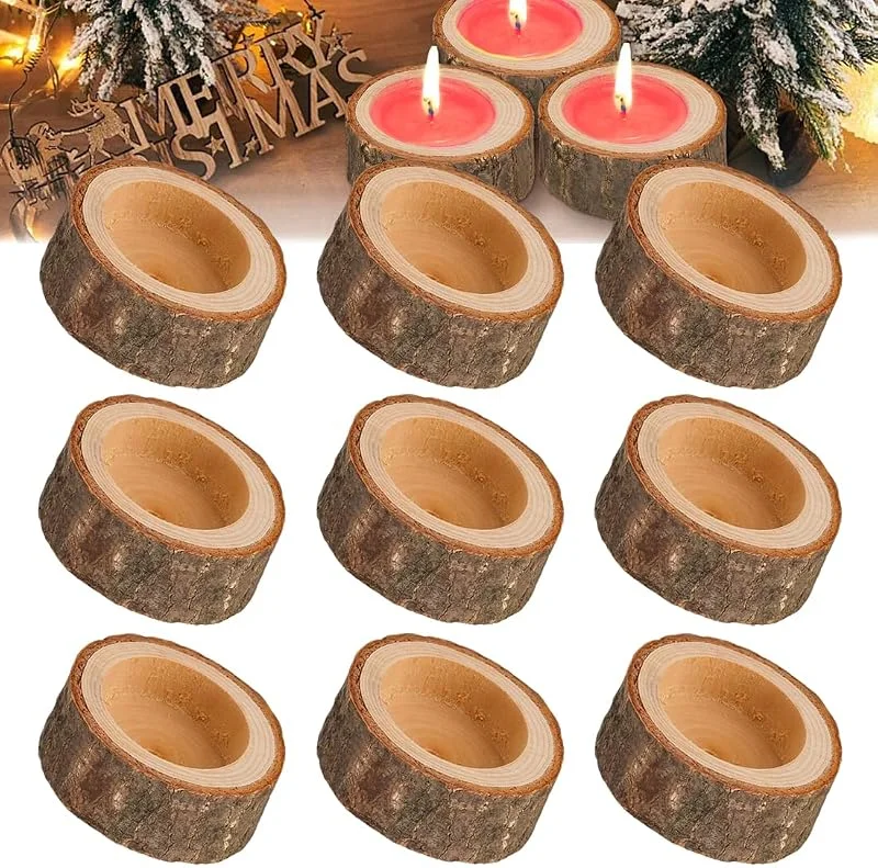 WANAIR Portavelas de té de madera, 9 unidades, portavelas, decoración de mesa de otoño, Navidad, San Valentín, decoración de mesa, decoración de madera, decoración de otoño — Adviento y mesa