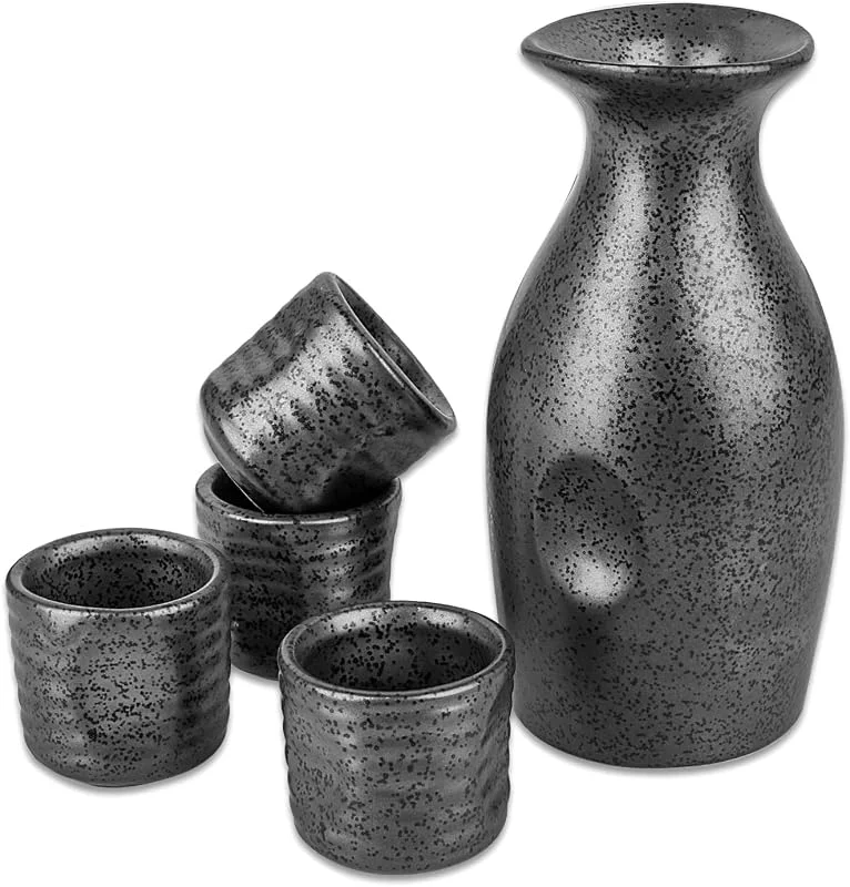 CYLBAQ Hakkin - Juego de sake en cerámica, hecho a mano, 150 ml, 5 unidades (1 jarra y 4 vasos) — Vino y mesa festiva