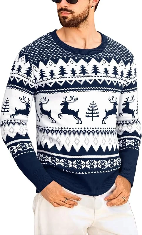 Visita la tienda de Marvmys Marvmys Jersey de Navidad Hombre Suéter Navideño Invierno Manga Larga con Copos de Nieve y Reno Cuello Redondo Punto Jersey de Punto L-XXL — Ropa Navidad