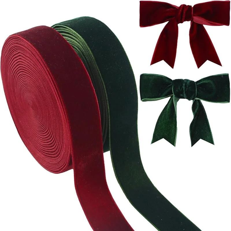 Visita la tienda de CRAFFANCY Cinta de Terciopelo de Navidad Rojo Verde Oscuro, 2.5cm x9.1m Cinta Terciopelo Lazo Decoración de Navidad para Envases de Regalos Manualidades Árbol Guirnaldas Adornos de Mesa — Envoltorio regalo