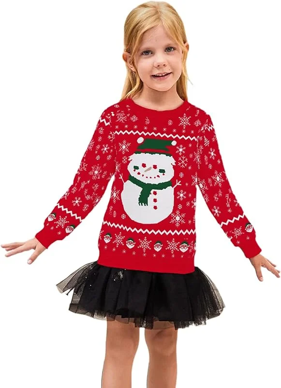 Atforna Jersey de Navidad para familia, conjunto de jersey de punto, cuello redondo, divertido suéter de Navidad con patrón de árbol de Navidad — Ropa Navidad