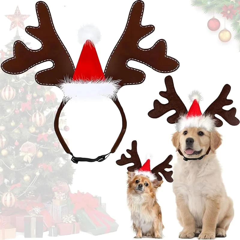 GUIANLOU Diadema Navideña para Mascotas, Diadema De Perro De Renos De Navidad, Diadema Perro Reno Ajustable, Diadema De Navidad para Mascotas, Perro Gato Cuernos De Reno para Fiestas De Navidad — Ropa Navidad