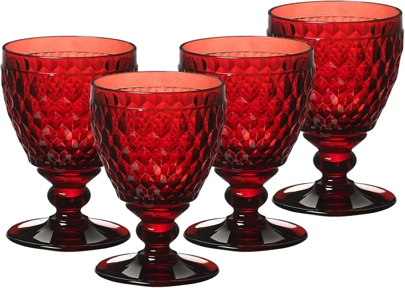 Visita la tienda de Villeroy & Boch Villeroy & Boch Boston - Juego de 4 copas de vino blanco con pie rojo — Vino y mesa festiva