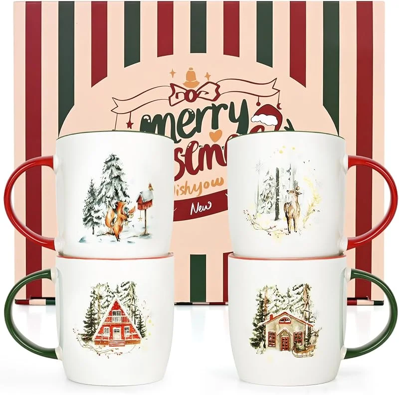Joymaking Juego de 4 tazas de café de Navidad, decoración para amigos — Adviento y mesa
