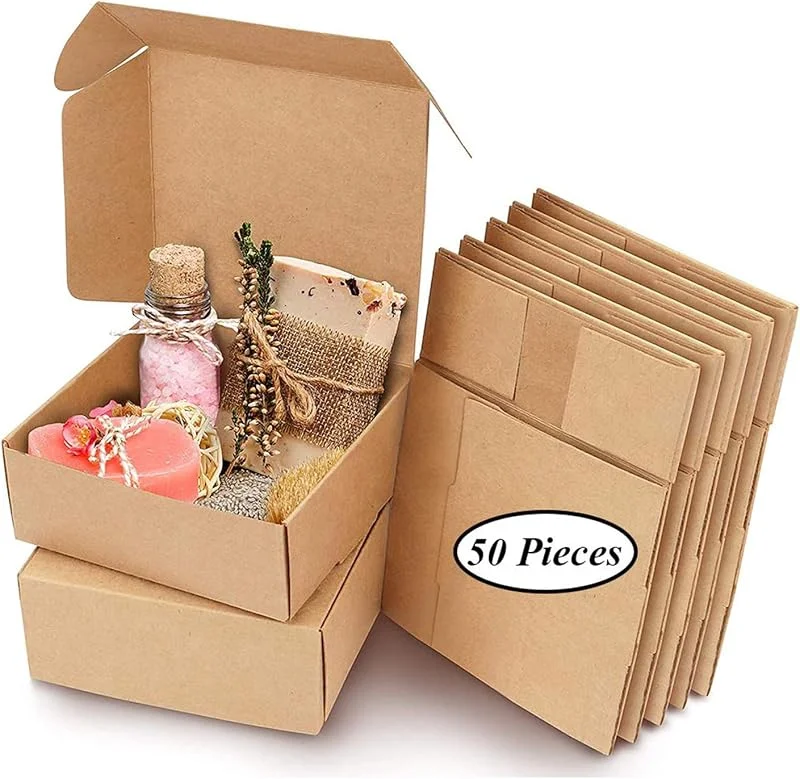 LWZko 50 Piezas Cajas de Regalo, Caja de Regalo Papel Kraft, Cajas Cartón para Regalo, Cajas Papel Regalo Decorativas, Caja Embalaje Papel Kraft para Cumpleaños, Bodas, Navidad (Marrón B) — Envoltorio regalo