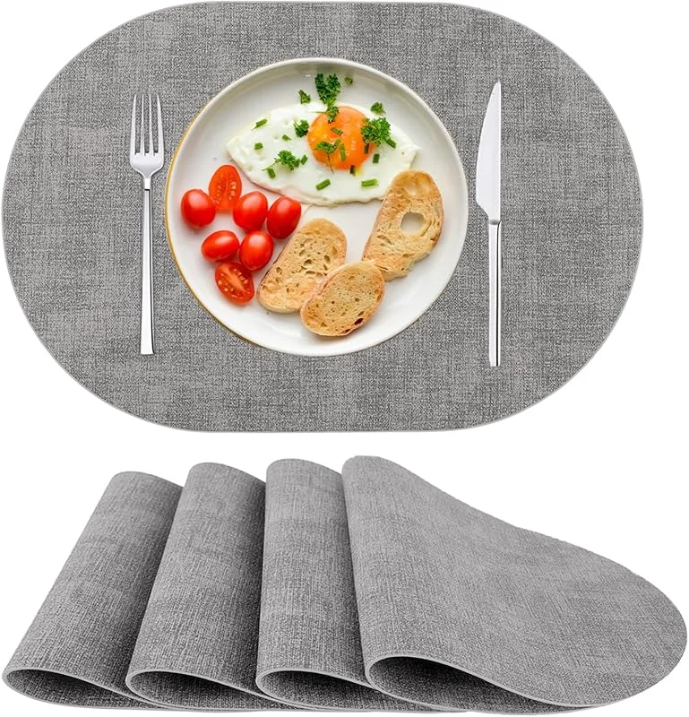 Visita la tienda de SPFASZEIV Manteles Individuales de Piel Sintética, Lavables, Resistentes al Calor, Antideslizantes, Tapetes de Mesa Juego de 4, para Mesa de Comedor, Cocina, Navidad Gris — Hogar y cocina