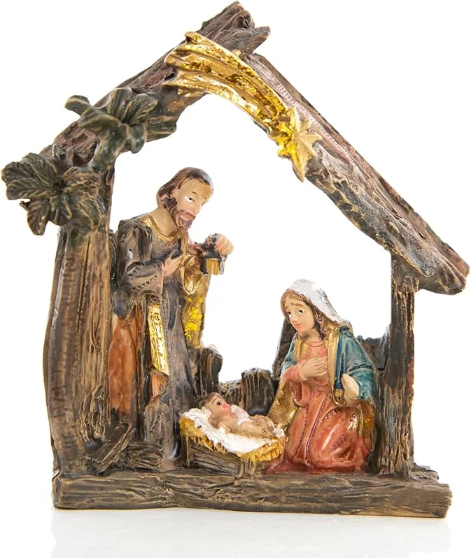 Visita la tienda de Logbuch-Verlag Belén pequeño, 9 x 8, 5 cm: Pesebre Navidad con María José y Niño Jesús, decoración navideña Interior, Figuras Sagrada Familia de Resina, Adorno clásico para Mesa y hogar — Decoracion Navidad