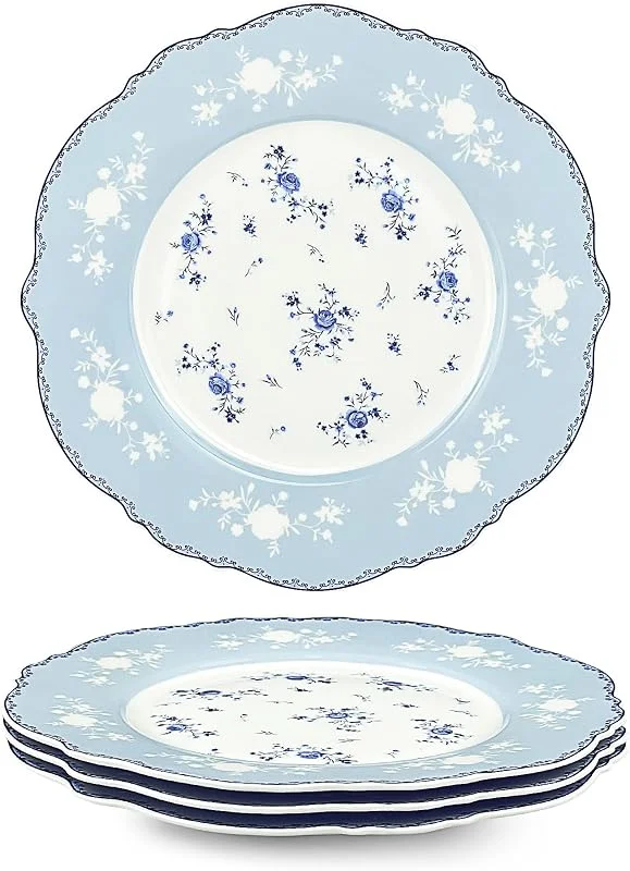 Visita la tienda de fanquare fanquare Platos Porcelana de Postre para 4 Personas, 20.8cm Platos para Ensalada Florales Azul, Vajilla con Borde Oro para Regalos Cocina — Adviento y mesa