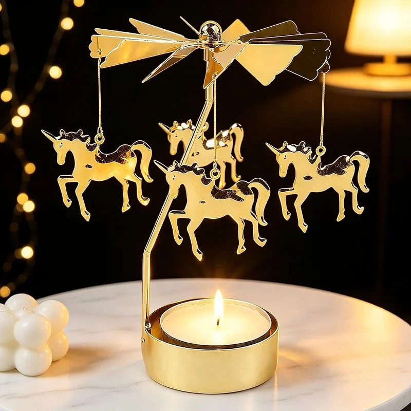 TENGWA Giratorio Portavelas Navidad Unicornio Candelabro Portavelas Giratorio — Adviento y mesa