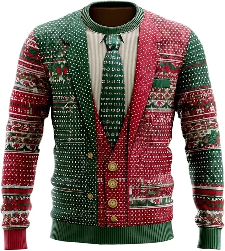 Generisch Suéter de punto suave con cuello redondo para hombre, camiseta de manga larga cálida sin perfecta para invierno y Navidad — Ropa Navidad