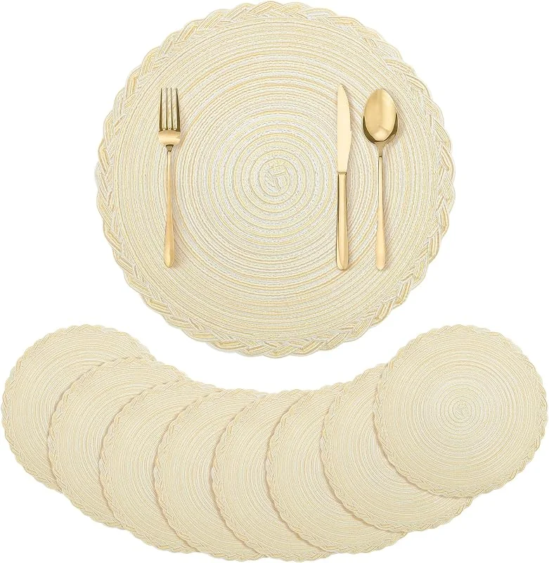 Visita la tienda de fanquare fanquare Manteles Individuales Trenzados Beige de 38 cm Juego de 8 Tapetes Redondos de Algodón con Borde de Encaje, Fiestas y Uso Diario Mantel de Tela — Hogar y cocina