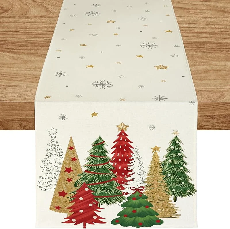 ZWJD Camino de Mesa Navideño 40x300 Moderno Beige con Árboles de Navidad y Copos de Nieve, Decoración Festiva para Mesa Invernal, Ideal para Fiestas, Comedor y Sala de Estar — Hogar y cocina