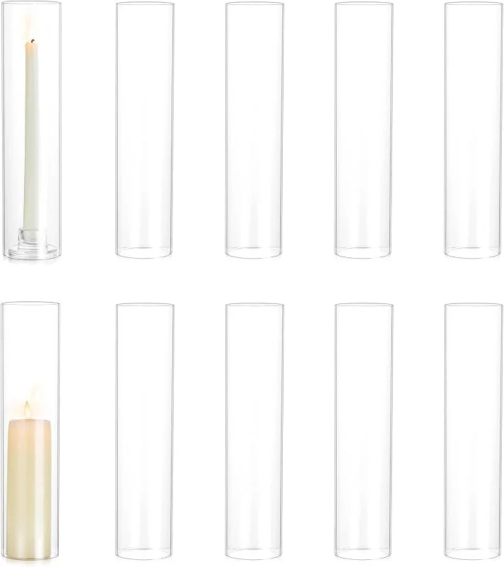 Hewory Cilindros de cristal para velas Portavelas de cristal: Hewory Set de 10 cilindros de cristal sin fondo para decoración de bodas farol de cristal para decoración de mesa boda Navidad portavelas — Cena a la luz de velas