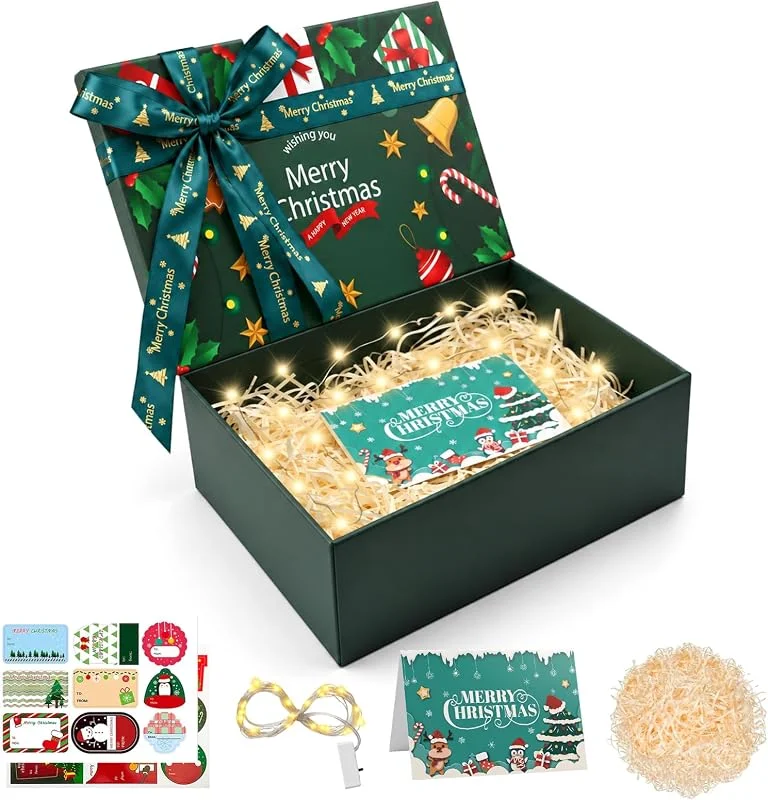 FICOFISE Cajas de Regalo Navidad con Tapa, Caja Regalo Navidad Grande 290x210x105mm — Envoltorio regalo