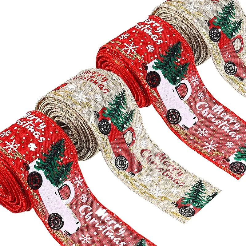 ZEACCT 4Piezas 5 Yardas Cnta de Navidad, Gift Cinta, Cinta de Tela de Grosgrain, Cintas de Grosgrain, Cnta de Ebalaje de árbol, para Envoltorios Navideños, Bodas, Costura, Fabricación de Tarjetas — Envoltorio regalo