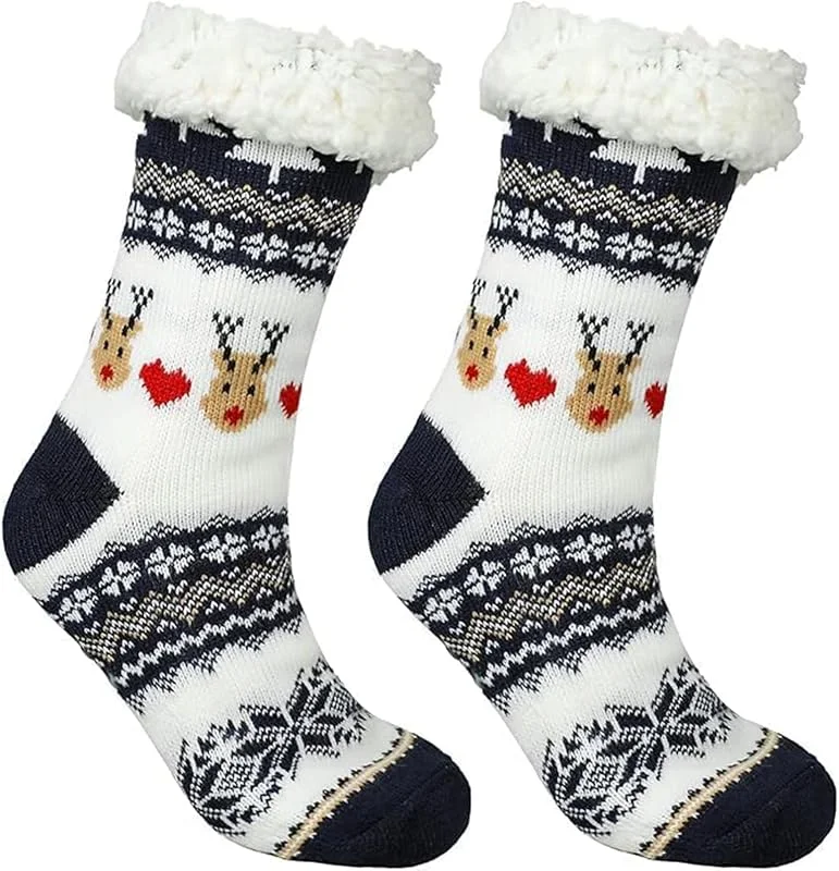 FiveMileBro Calcetines de Navidad de Reno con Corazón Unisex, Calcetines Navideños de Algodón Extra Cálidos para Invierno, Regalo Divertido y Acogedor para Familia en Fiestas — Decoracion Navidad