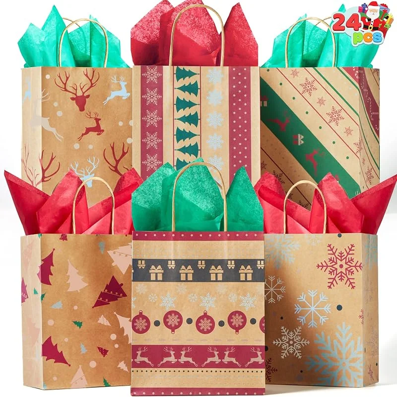 Visita la tienda de JOYIN JOYIN 24 bolsas de regalo con 6 diseños diferentes de Navidad, bolsas de regalo, bolsas de papel kraft para Navidad, paquete de regalo, accesorios de fiesta — Envoltorio regalo