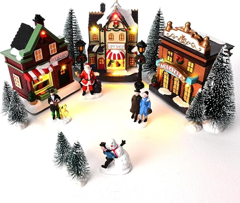 Visita la tienda de Valery Madelyn Valery Madelyn Juego de pueblo de Navidad musical preiluminado, decoración de la casa, funciona con pilas, accesorios de figura de Navidad, colección de construcción de ciudad para mesa de Navidad (17 — Decoracion Navidad