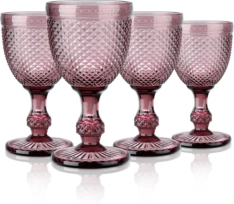 Visita la tienda de Joeyan Joeyan 270ml Set de 4 Copas de Vino Vintage Púrpura con Relieve — Vino y mesa festiva