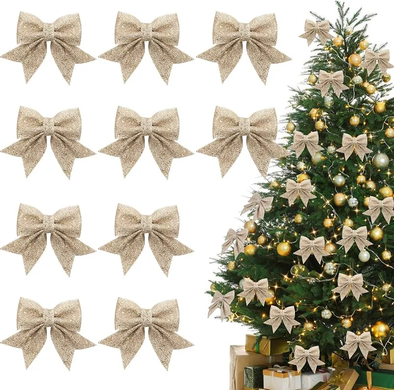 ACTOYS Lazos para árbol de Navidad, 10 unidades de lazos navideños con purpurina, lazo de regalo, lazos de lentejuelas, decoración para árbol de Navidad, decoración de paquetes de regalo — Envoltorio regalo
