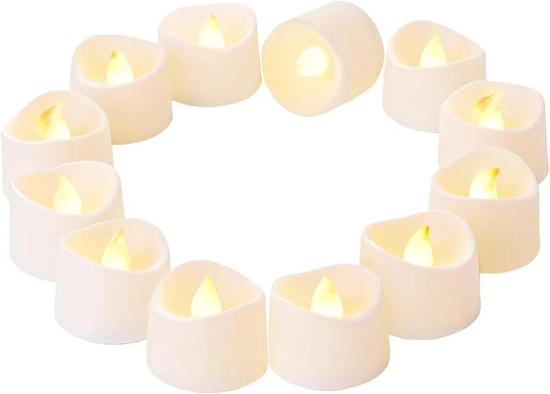 Willingood 12 velas LED sin llama con temporizador y modo automático, parpadeo realista y resistente al agua, luz cálida para cenas románticas, decoración de Navidad, jardín — Cena a la luz de velas