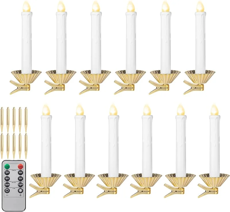 KI Store Velas LED con función de temporizador, llama parpadeante, velas LED de cera real con mando a distancia, velas blancas de varilla, 12 unidades, para decoración de Navidad, habitaciones, bodas — Cena a la luz de velas