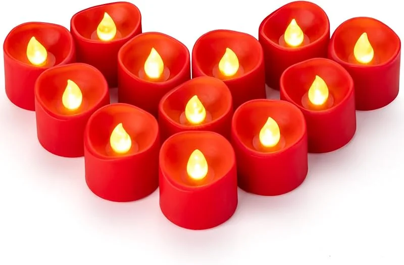 Visita la tienda de Yakpo 12 velas de té rojas sin llama, funciona con pilas, velas votivas LED parpadeantes eléctricas, velas artificiales, paquete al por mayor para Navidad, bodas, decoraciones románticas para fiestas — Cena a la luz de velas