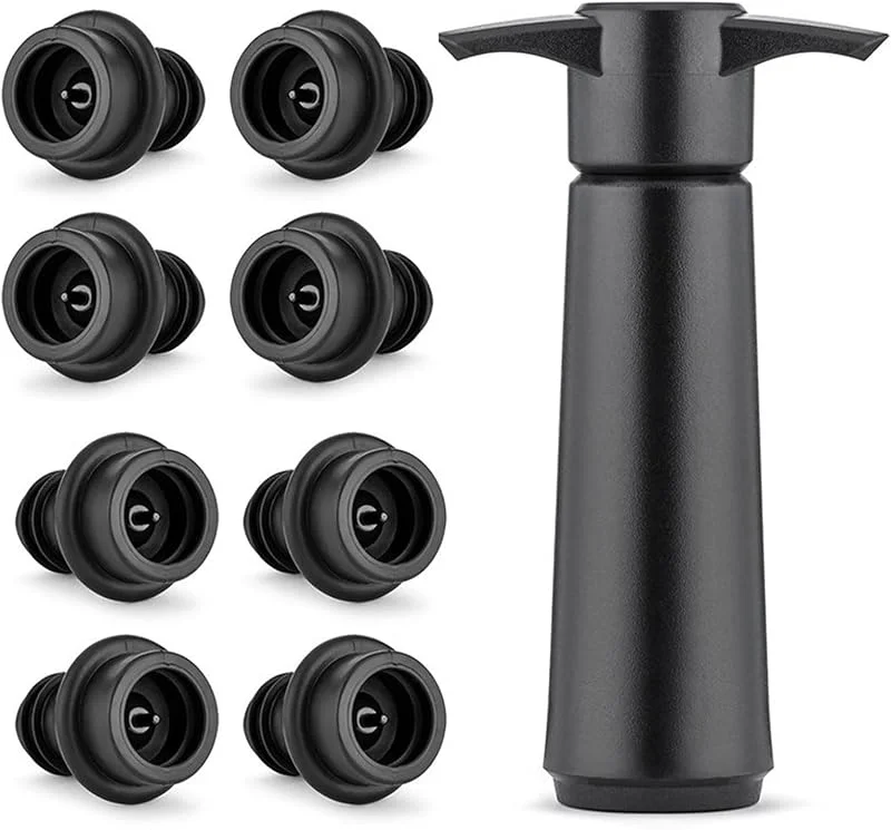 QINGYIWL Bomba de Vacío para Vino, Bomba de Vino Reutilizable con 8 Tapones de Vino, Tapón para Botella de Vino para Conservador el Vino (Negro) — Vino y mesa festiva