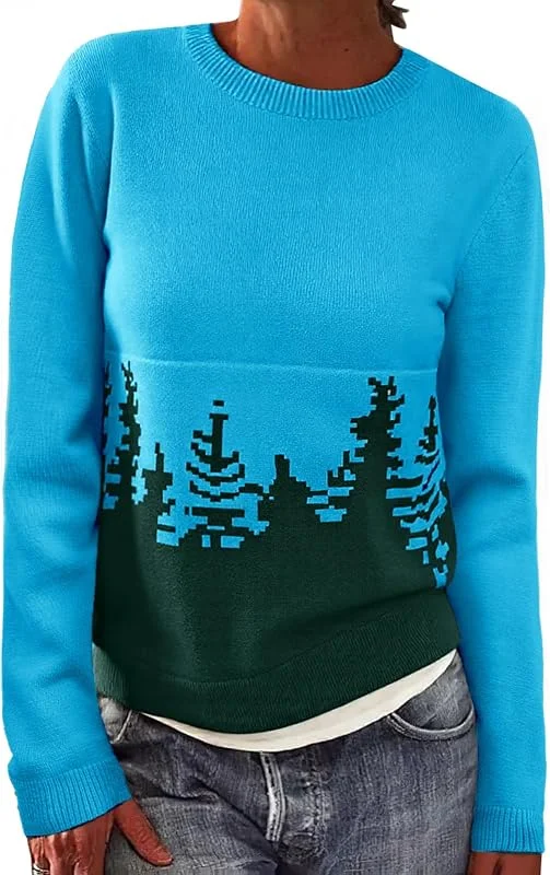 Visita la tienda de heekpek heekpek Jersey Mujer Invierno Punto Cuello Redondo Sueter Mujer Manga Larga Noruego Alpaca Árbol de Navidad Jersey Jacquard Anchos Termico Sweater — Ropa Navidad