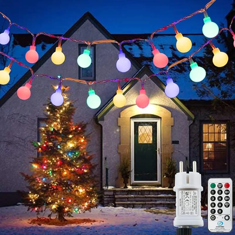 Visita la tienda de Augone Augone [120 LED] Cadena luces de bola, 12M 8 modos y función Merk, cadenas de luces de exterior, interior con enchufe, ideal para decoración de fiestas, balcón, iluminación navideña, etc — Luces Navidad