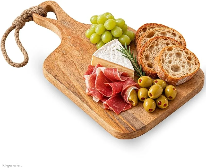 TOPANBIETER 999 Tabla de servir en forma de corazón de madera de mango 30x19 cm Tabla de cortar Jute hecha a mano — Hogar y cocina