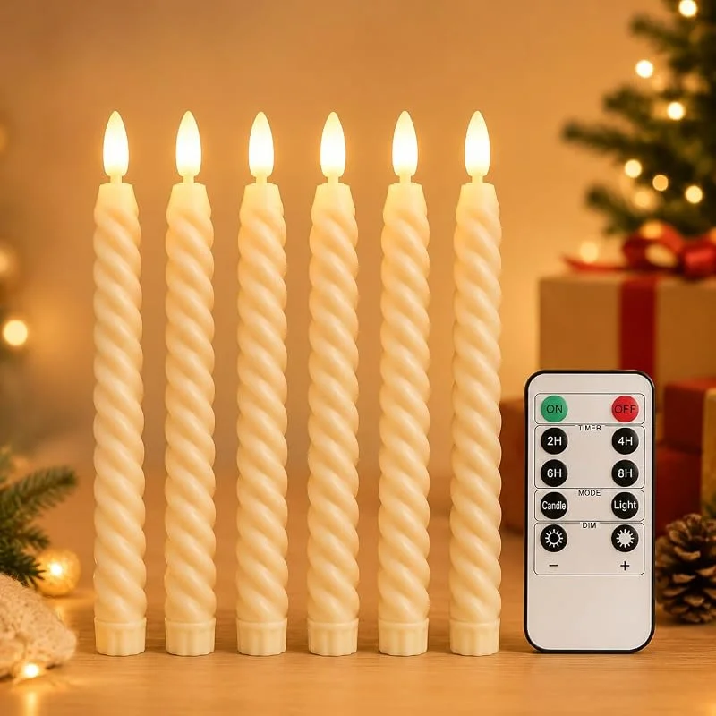 ChaneeHann Set de 6 Velas LED Sin Llama con Efecto Parpadeante, Velas Eléctricas de Cera Imitación con Mando a Distancia y Temporizador, Funcionan con Pilas, Velas Decor para Navidad Boda Cumpleaños y Halloween — Cena a la luz de velas