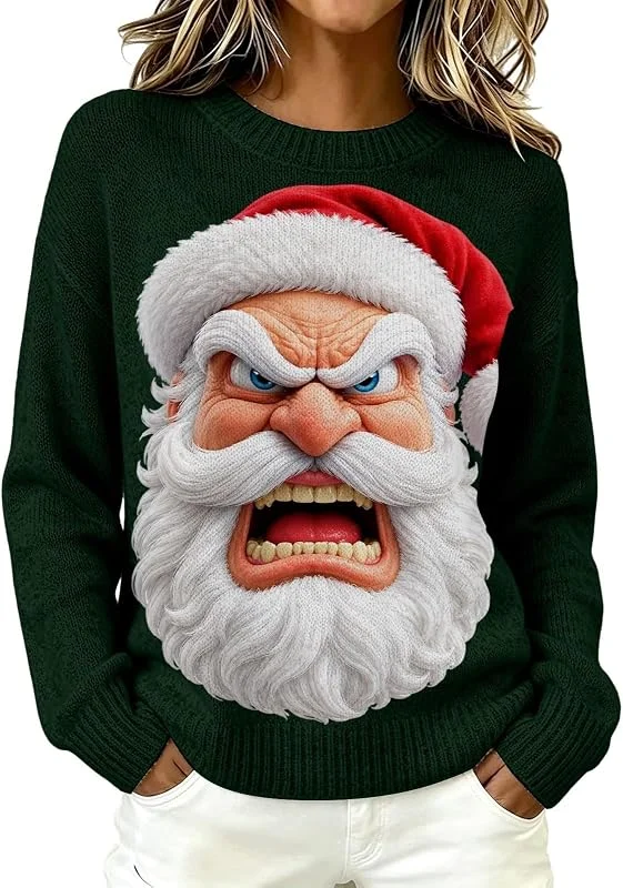 tacniseyw Jersey de Navidad para mujer, cuello redondo, suéter de punto cálido para — Ropa Navidad