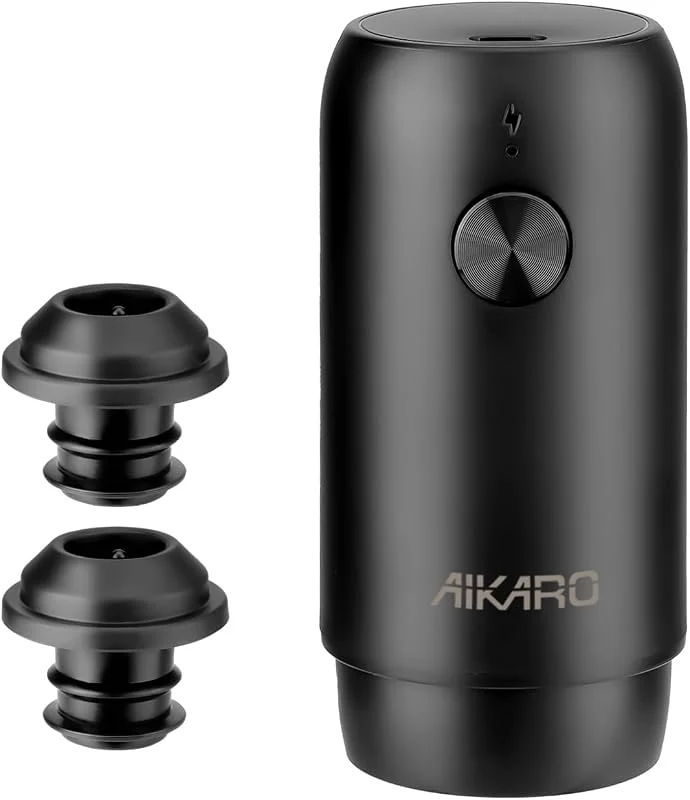 Visita la tienda de AIKARO AIKARO - Bomba de vacío eléctrica para vino con 2 tapones, conservador automático de vino, recargable — Vino y mesa festiva