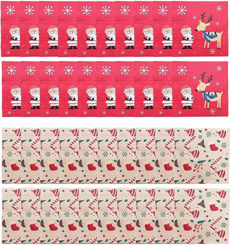OIXYEY 40 Servilletas de Cóctel Navideñas con 2 Diseños Únicos, Papel Decorativo Desechable para Fiestas, Cenas Familiares y Eventos de Navidad y Nochevieja — Adviento y mesa