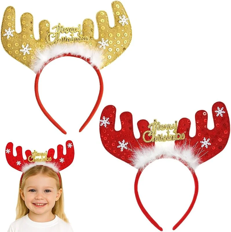 THQAE 2 diademas de Navidad, diademas de Navidad con purpurina para mujer, diadema de cuernos con campana, sombreros de Navidad, decoraciones navideñas para fiestas de Navidad, cena de Navidad — Ropa Navidad