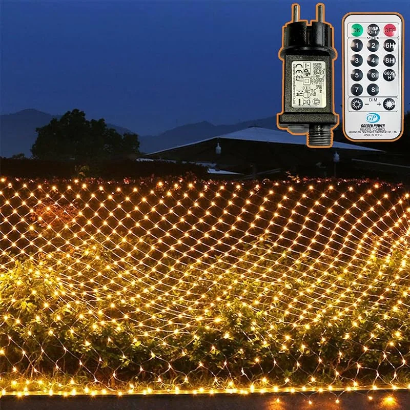 TIYUPA 204 LED Guirnaldas Neta Luz Exterior, 3M X 2M Luces de Red Enchufe Alimentación, 8 Modes Impermeable Iluminación de Árbol con Remote y Timing, para Navidad jardín Bodas Decoración, Blanco cálido — Luces Navidad