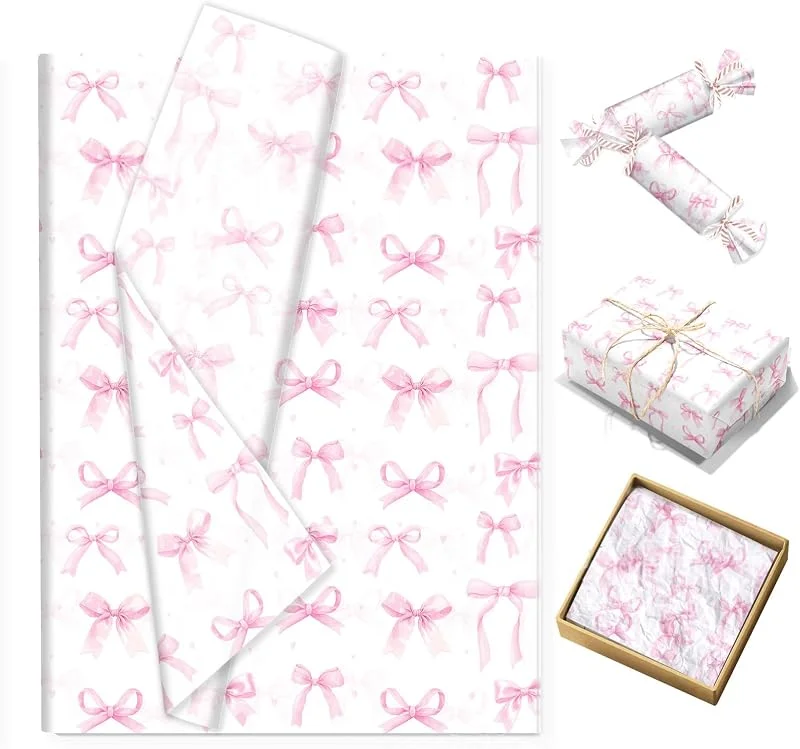 Buwexuxo 50 uds. Papel de Seda Rosa 50x35 cm con patrón de Lazo — Envoltorio regalo