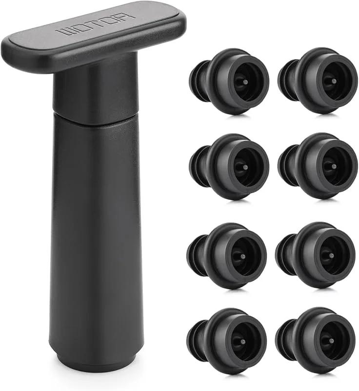 Visita la tienda de WOTOR WOTOR Bomba de vacío Wine Saver con 8 tapones, tapón y conservador de vino, sellador de botellas reutilizable que se mantiene fresco, accesorios ideales para regalo (mango plano) — Vino y mesa festiva