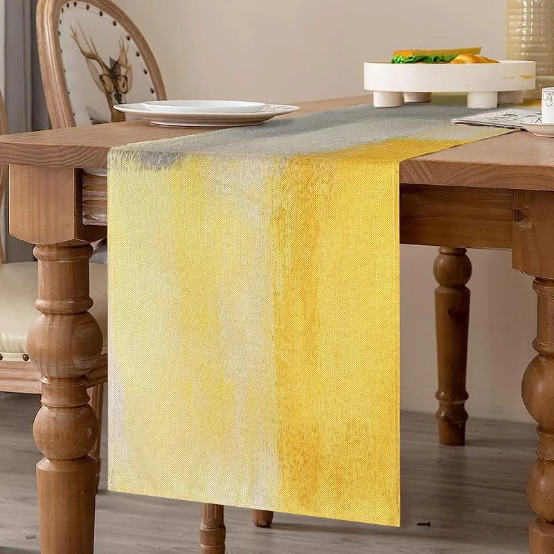 Velvhom Camino de Mesa Lino Moderno 40x140cm Primavera Verano Pintura Amarilla Abstracto Decoración para Mesa, Cocina, Fiesta, Comedor, Jardín y Sala de Estar — Hogar y cocina