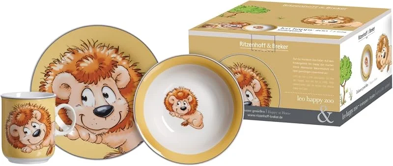 Ritzenhoff & Breker Juego de vajilla infantil Happy Zoo, 3 piezas, diseño león, Kindergeschirr Set — Adviento y mesa